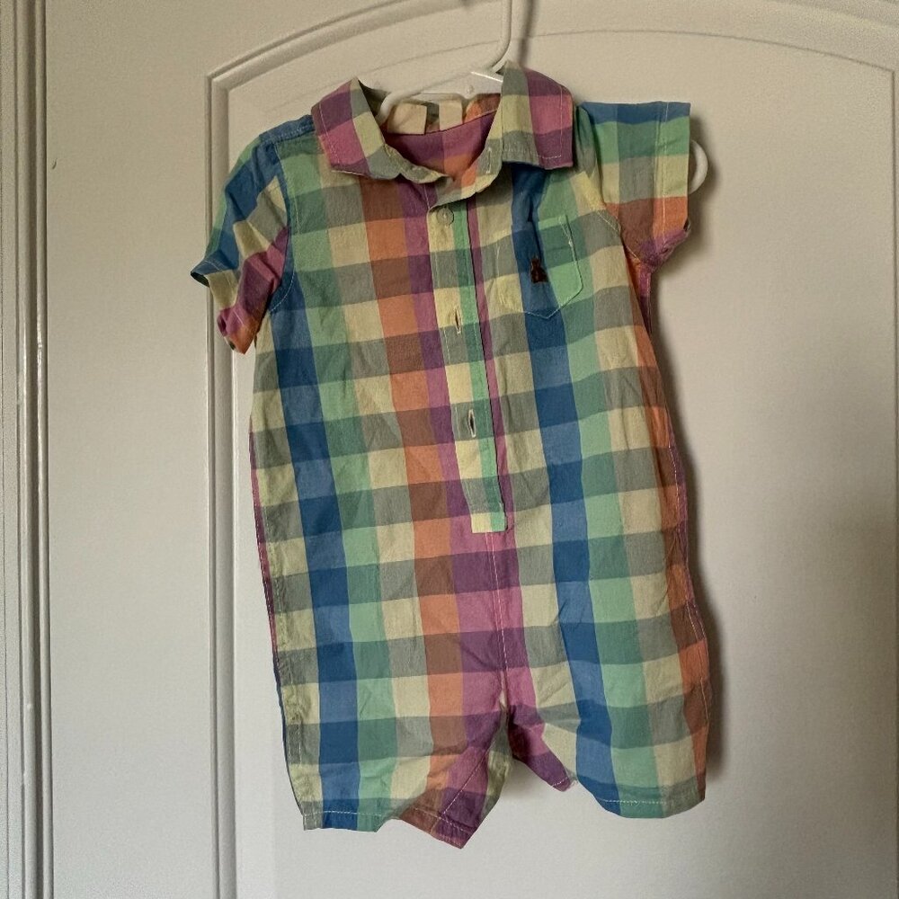 **NWT** Baby GAP Colorful Plaid Romper with Bucket Hat